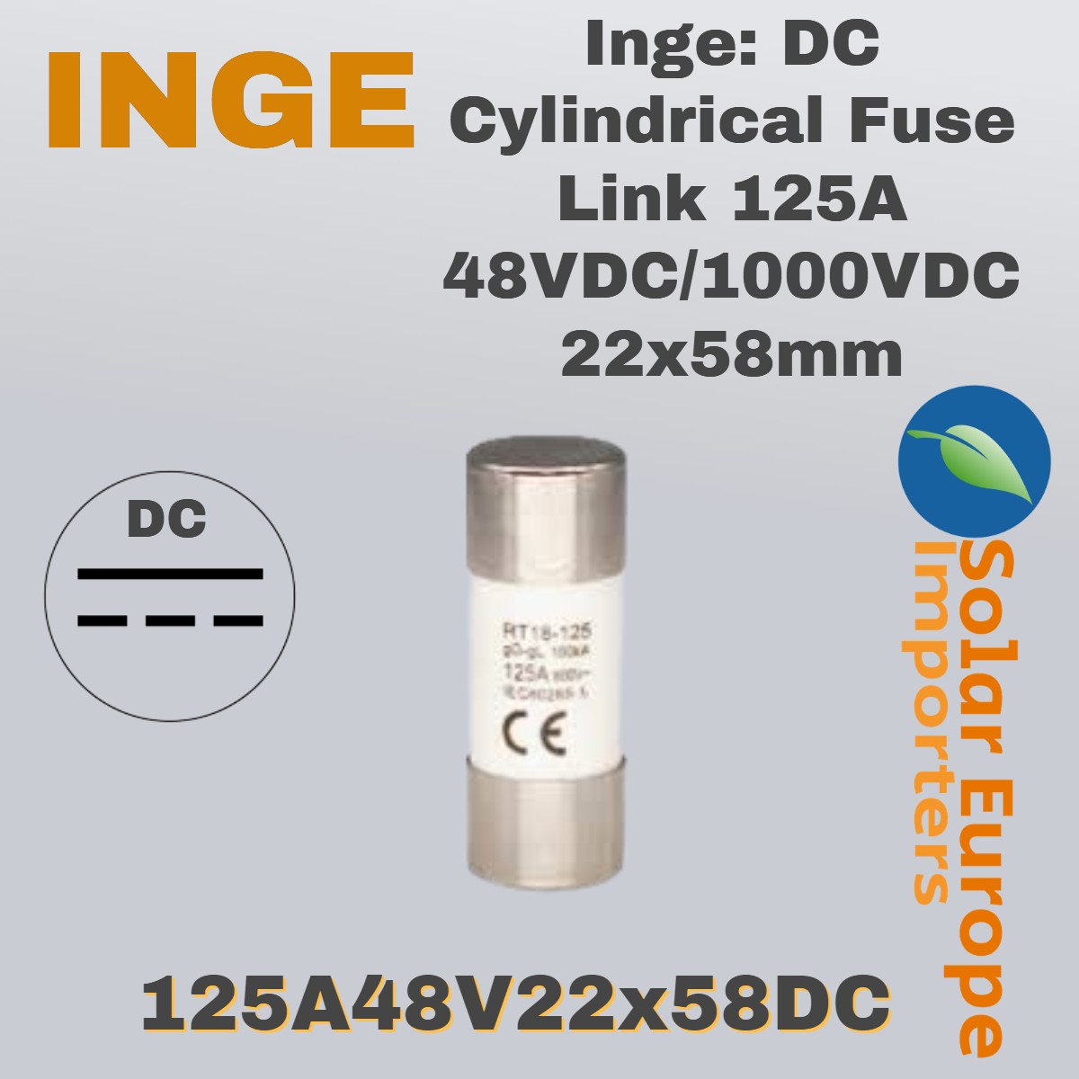Inge: DC Cylindrical Fuse Link 125A 48VDC/1000VDC 22x58mm (125A48V22x58DC)