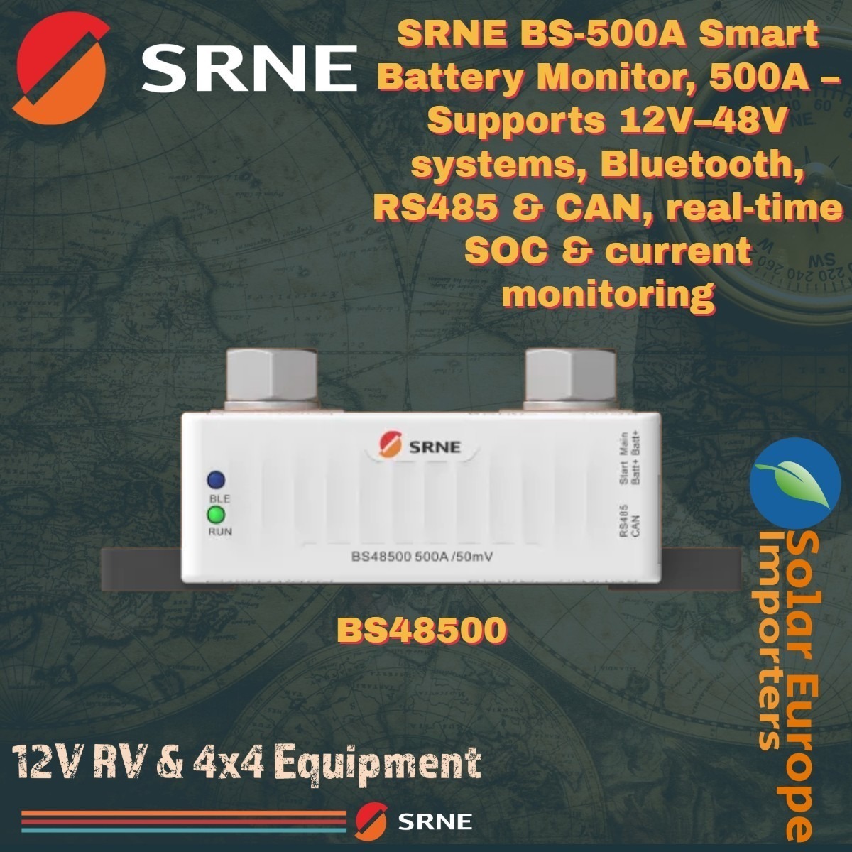 SRNE: Smart Battery Monitor 12V/24V/36V/48V 500A (BS48500)