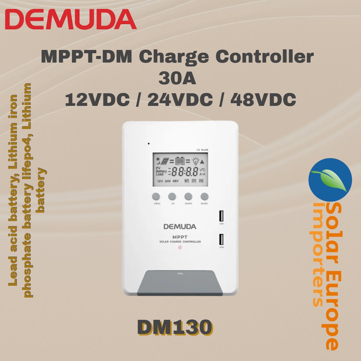 Demuda: MPPT-DM Solar Charge Controller 30A 12VDC / 24VDC (DM130)