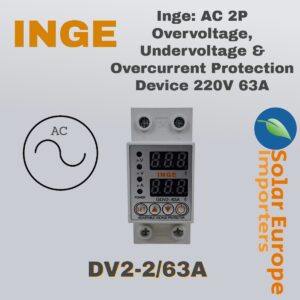 Inge: AC 2P Overvoltage, Undervoltage & Overcurrent Protection Device 220V 63A (GDV2-2/63A)