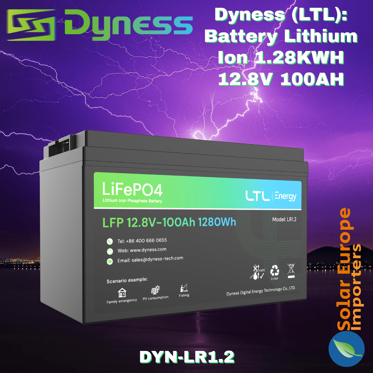Dyness (LTL): Battery Lithium Ion 1.28KWH 12.8V 100AH (DYN-LR1.2)