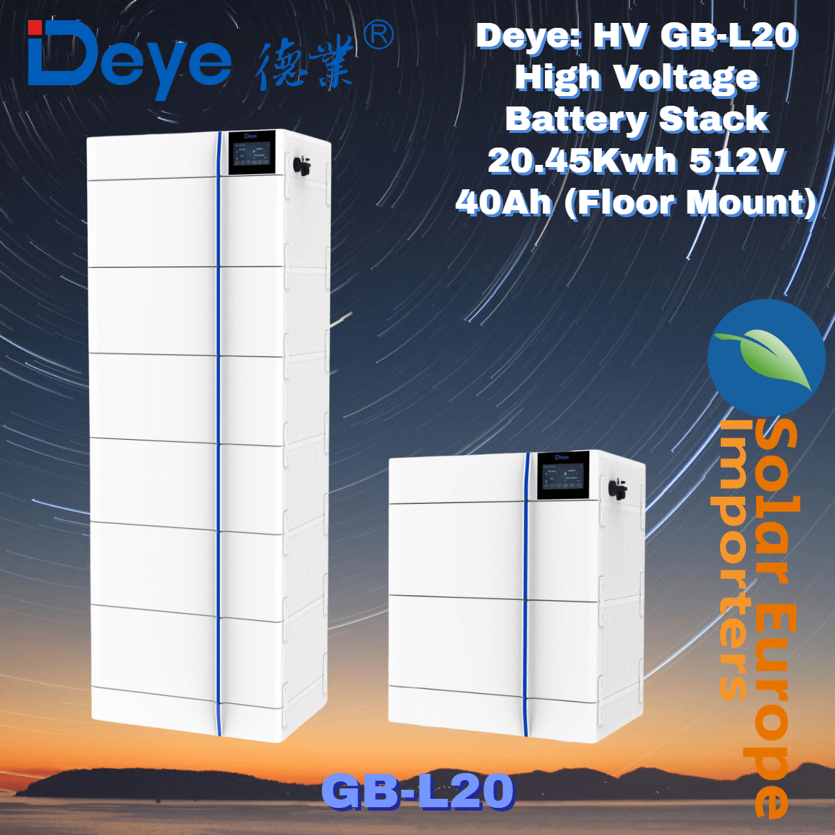 Deye: HV GB-L20 High Voltage Battery Stack 20.45Kwh 512V 40Ah (Floor Mount) (GB-L20)