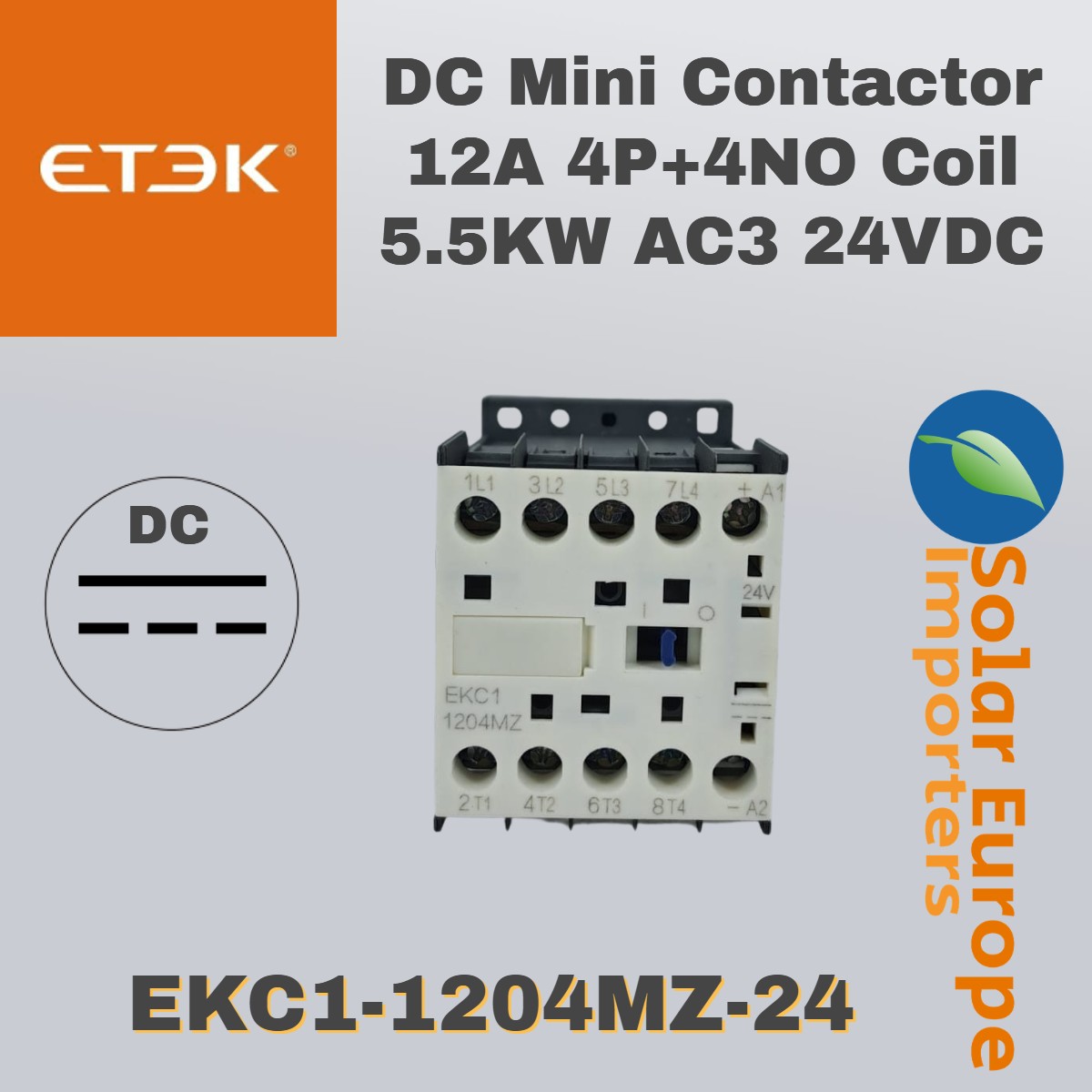 Etek: DC Mini Contactor 12A 4P+4NO Coil 5.5KW AC3 24VDC (EKC1-1204MZ-24)