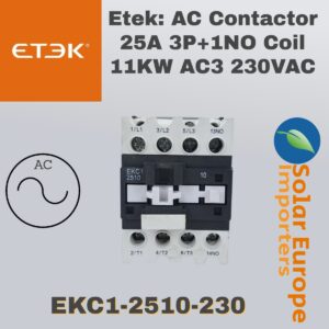 Etek: AC Contactor 25A 3P+1NO Coil 11KW AC3 230VAC (EKC1-2510-230)