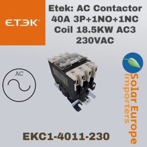 Etek: AC Contactor 40A 3P+1NO+1NC Coil 18.5KW AC3 230VAC (EKC1-4011-230)