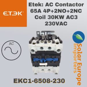 Etek: AC Contactor 65A 4P+2NO+2NC Coil 30KW AC3 230VAC (EKC1-6508-230)