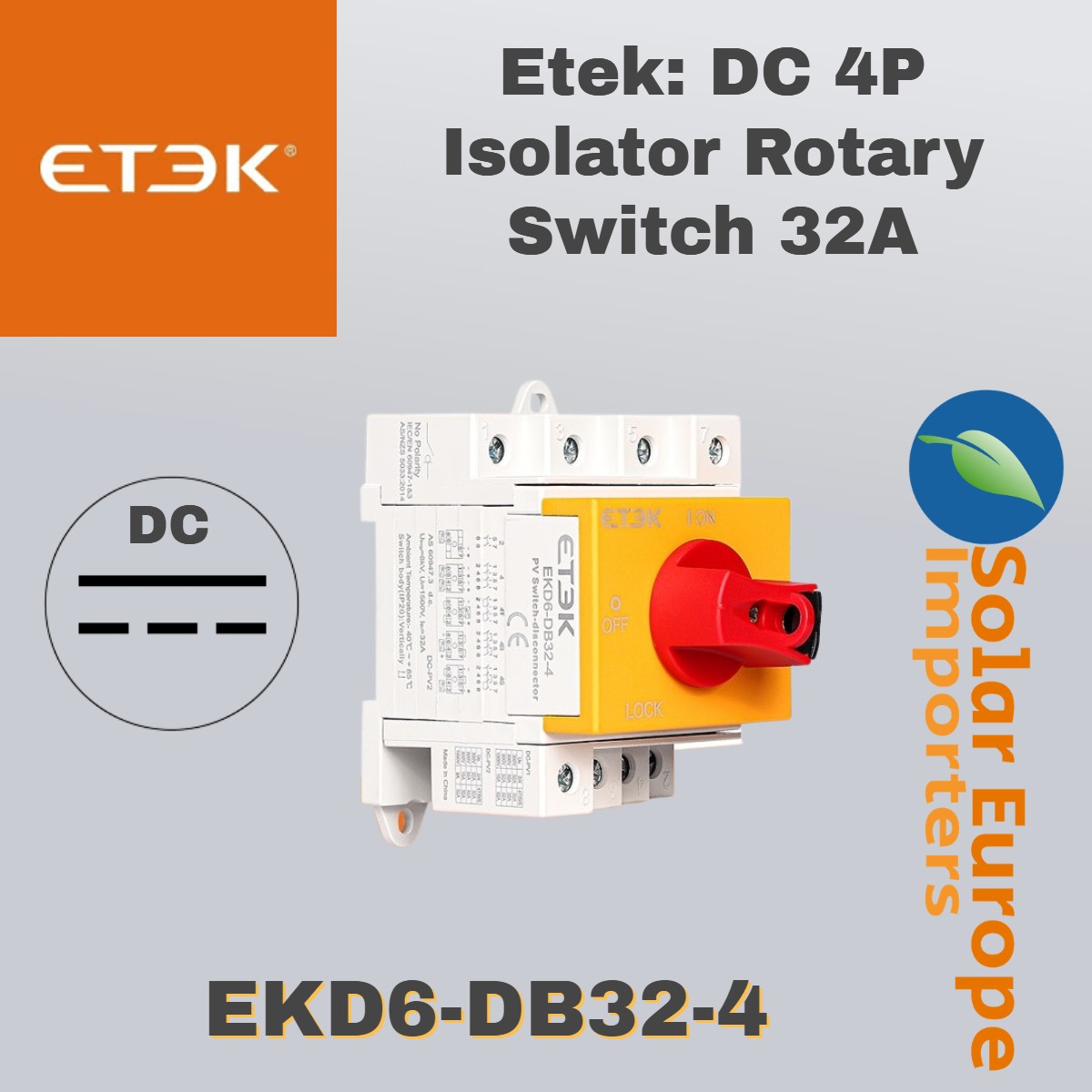 Etek: DC 4P Isolator Rotary Switch 32A (EKD6-DB32-4)