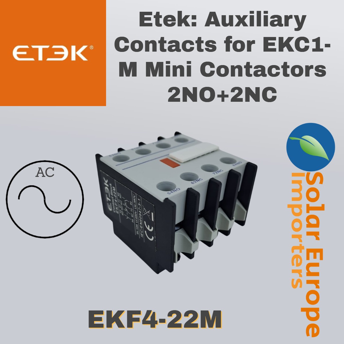 Etek: Auxiliary Contacts for EKC1-M Mini Contactors 2NO+2NC (EKF4-22M)