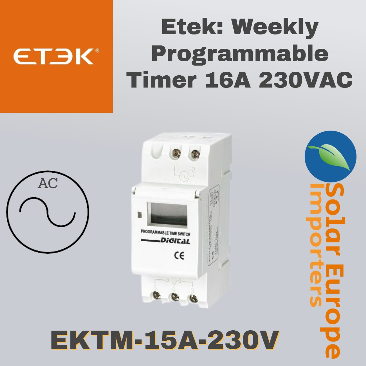 Etek: Weekly Programmable Timer 16A 230VAC (EKTM-15A-230V)