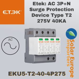 Etek: AC 3P+N Surge Protection Device Type T2 275V 40KA (EKU5-T2-40-4P275)
