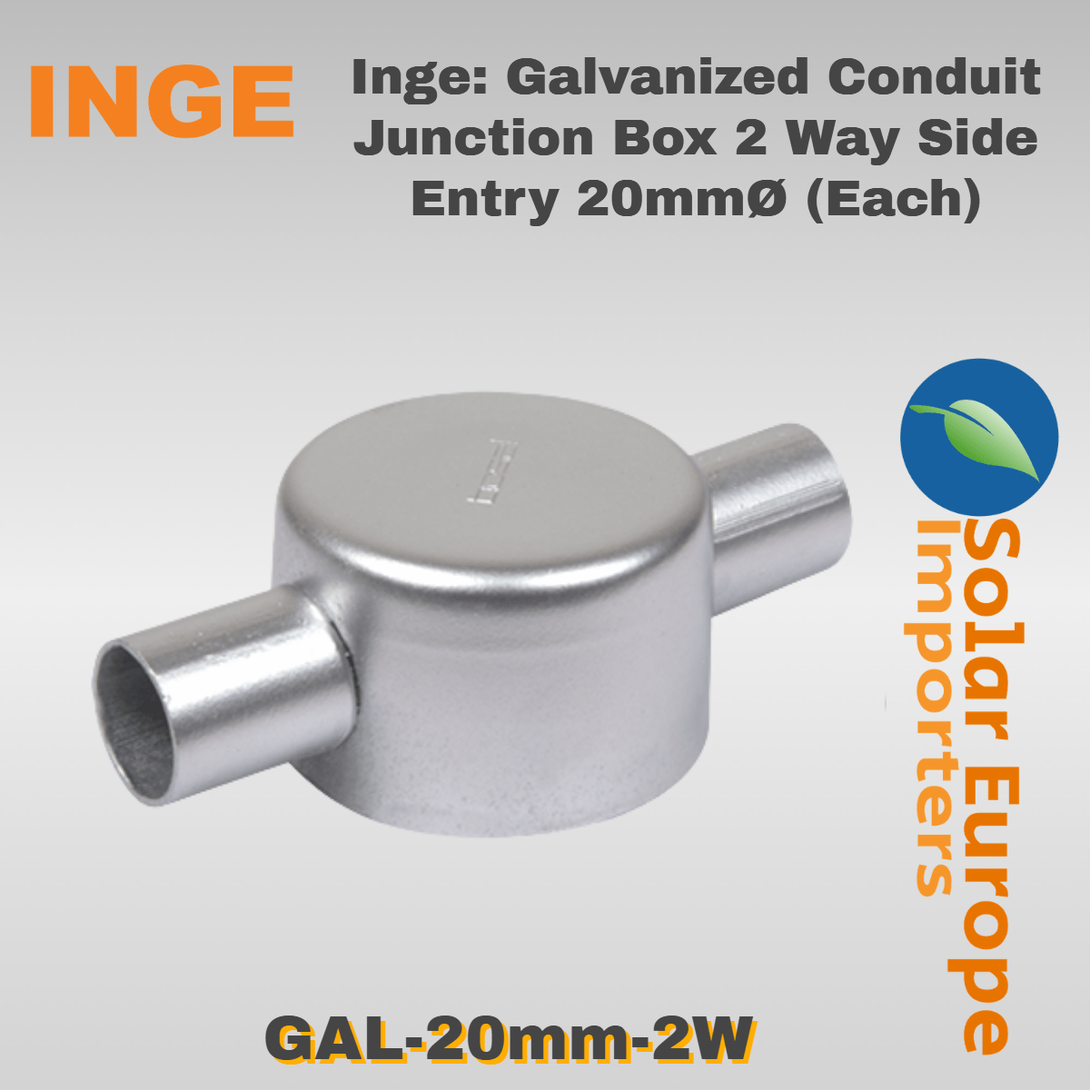 Inge: Galvanized Conduit Junction Box 2 Way Side Entry 20mmØ (Each) (GAL-20mm-2W)