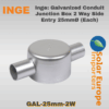 Inge: Galvanized Conduit Junction Box 2 Way Side Entry 25mmØ (Each) (GAL-25mm-2W)