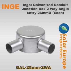 Inge: Galvanized Conduit Junction Box 2 Way Angle Entry 25mmØ (Each) (GAL-25mm-2WA)