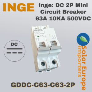 Inge: DC 2P Mini Circuit Breaker 63A 10KA 500VDC (GDDC-C63-C63-2P)