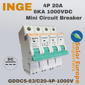 Inge: DC 4P Mini Circuit Breaker 20A 6KA 1000VDC (Non-Polarized) (GDDC5-63/C20-4P-1000V)