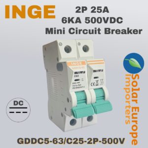 Inge: DC 2P Mini Circuit Breaker 25A 6KA 500VDC (Polarized) (GDDC5-63/C25-2P-500V)