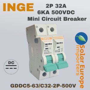 Inge: DC 2P Mini Circuit Breaker 32A 6KA 500VDC (Polarized) (GDDC5-63/C32-2P-500V)
