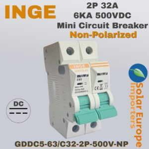 Inge: DC 2P Mini Circuit Breaker 32A 6KA 500VDC (Non-Polarized) (GDDC5-63/C32-2P-500V-NP)