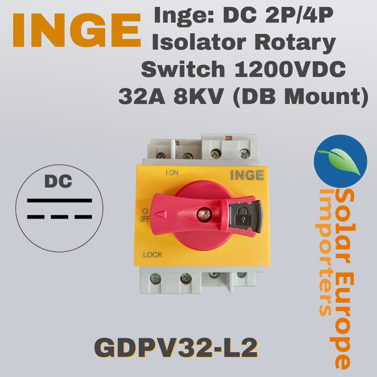 Inge: DC 2P/4P Isolator Rotary Switch 1200VDC 32A 8KV (DB Mount) (GDPV32-L2)