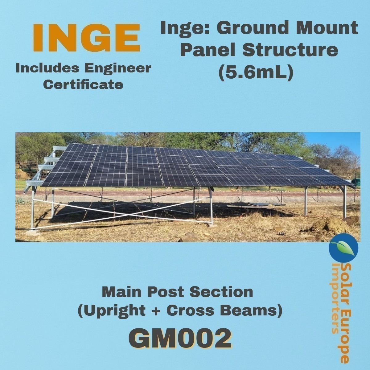 Inge: Ground Mount Panel Structure (5.6mL) Main Post Section (Upright + Cross Beams) (GM002)