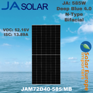 JA: 585W Deep Blue 4.0 N-Type Bifacial - VOC: 52.16V / ISC: 13.89A (JAM72D40-585/MB)