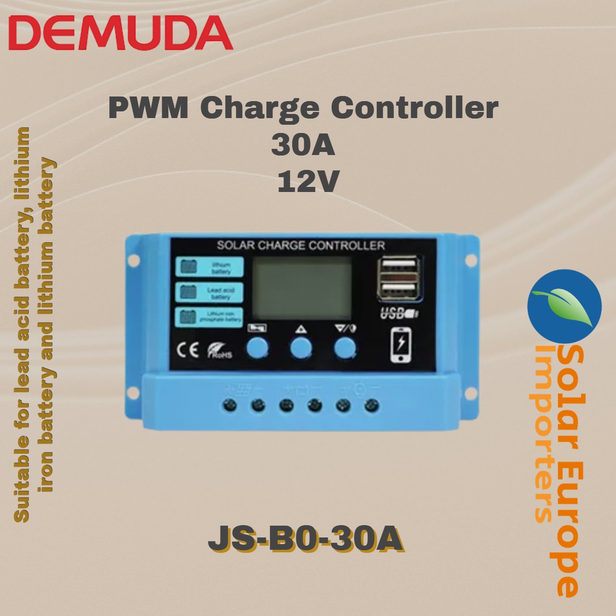 Demuda: PWM Solar Charge Controller 30A 12VDC / 24VDC (JS-B0/30A)