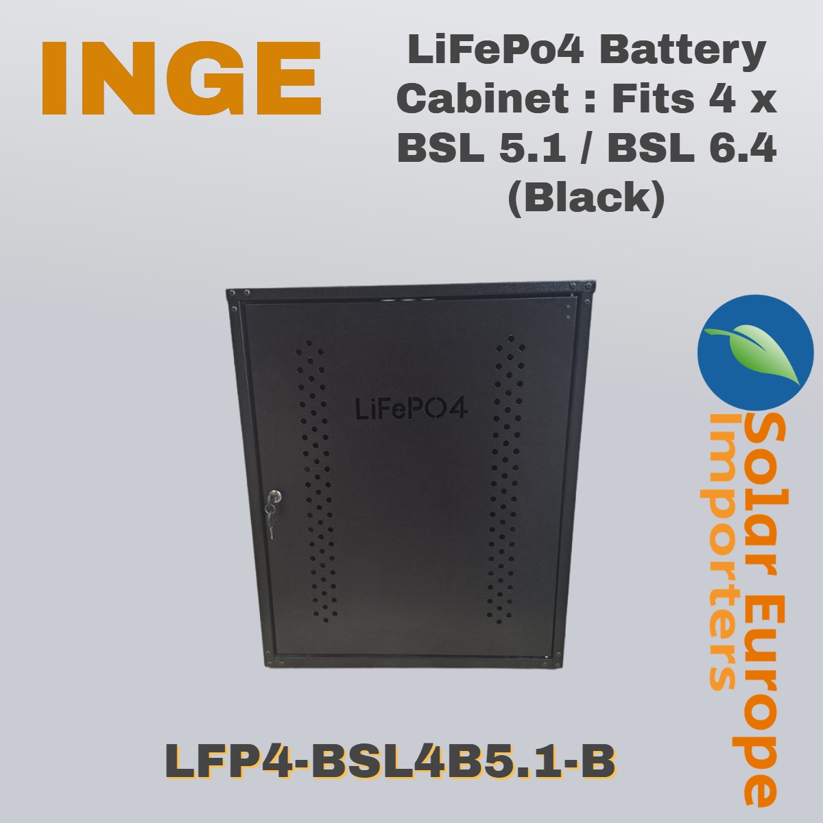 LiFePo4 Battery Cabinet : Fits 4 x BSL 5.1 / BSL 6.4 (Black) (LFP4-BSL4B5.1-B)