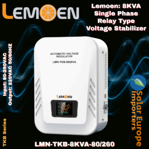 Lemoen: 8KVA Single Phase Relay Type Voltage Stabilizer Input: 80-260VAC Output: 220VAC 50/60HZ (LMN-TKB-8KVA-80/260)