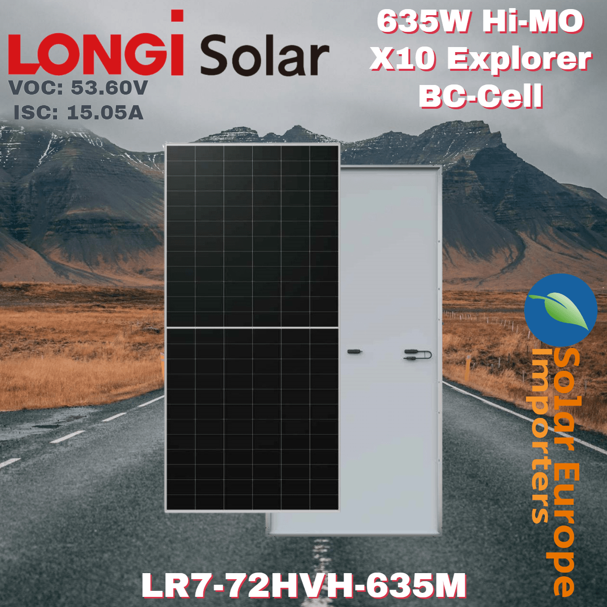 Longi: 635W Hi-MO X10 Explorer BC-Cell - VOC: 53.60V / ISC: 15.05A (LR7-72HVH-635M)