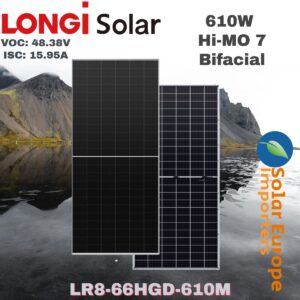 Longi: 610W Hi-MO 7 Bifacial - VOC: 48.38V / ISC: 15.95A (LR8-66HGD-610M)