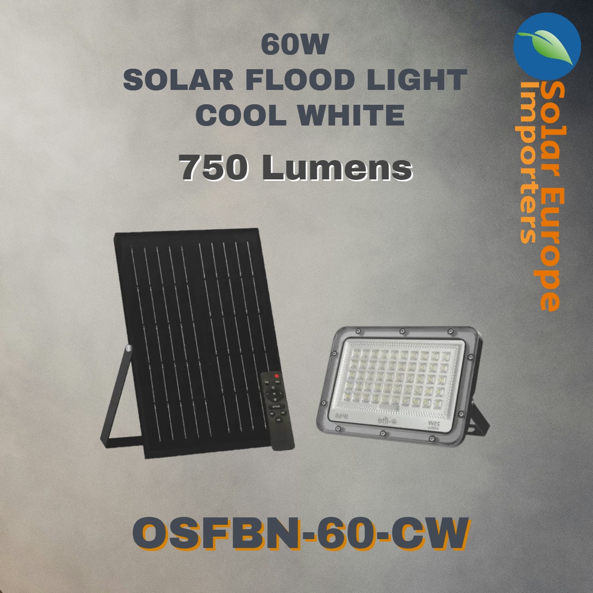 Solar Flood Light - 60W Grey (Cool White) - 750lm (OSFBN-60-CW)