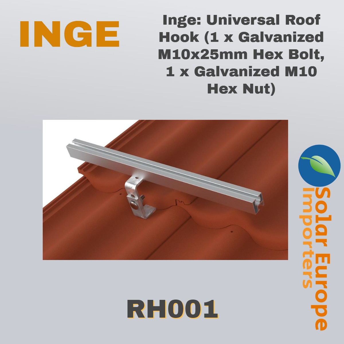 Inge: Universal Roof Hook (1 x Galvanized M10x25mm Hex Bolt, 1 x Galvanized M10 Hex Nut) (RH001) - Image 3
