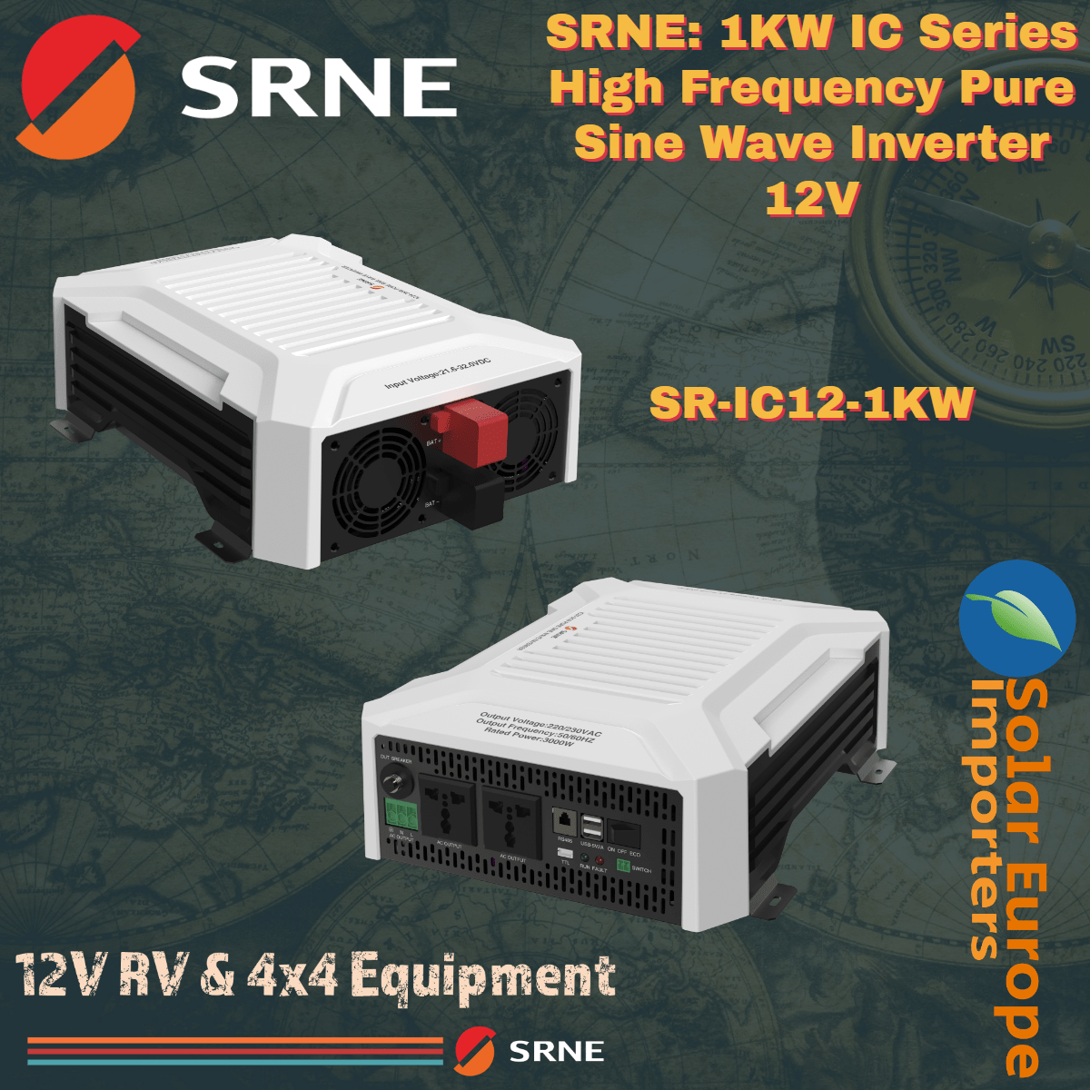 SRNE: 1KW IC Series High Frequency Pure Sine Wave Inverter 12V (SR-IC12-1KW)