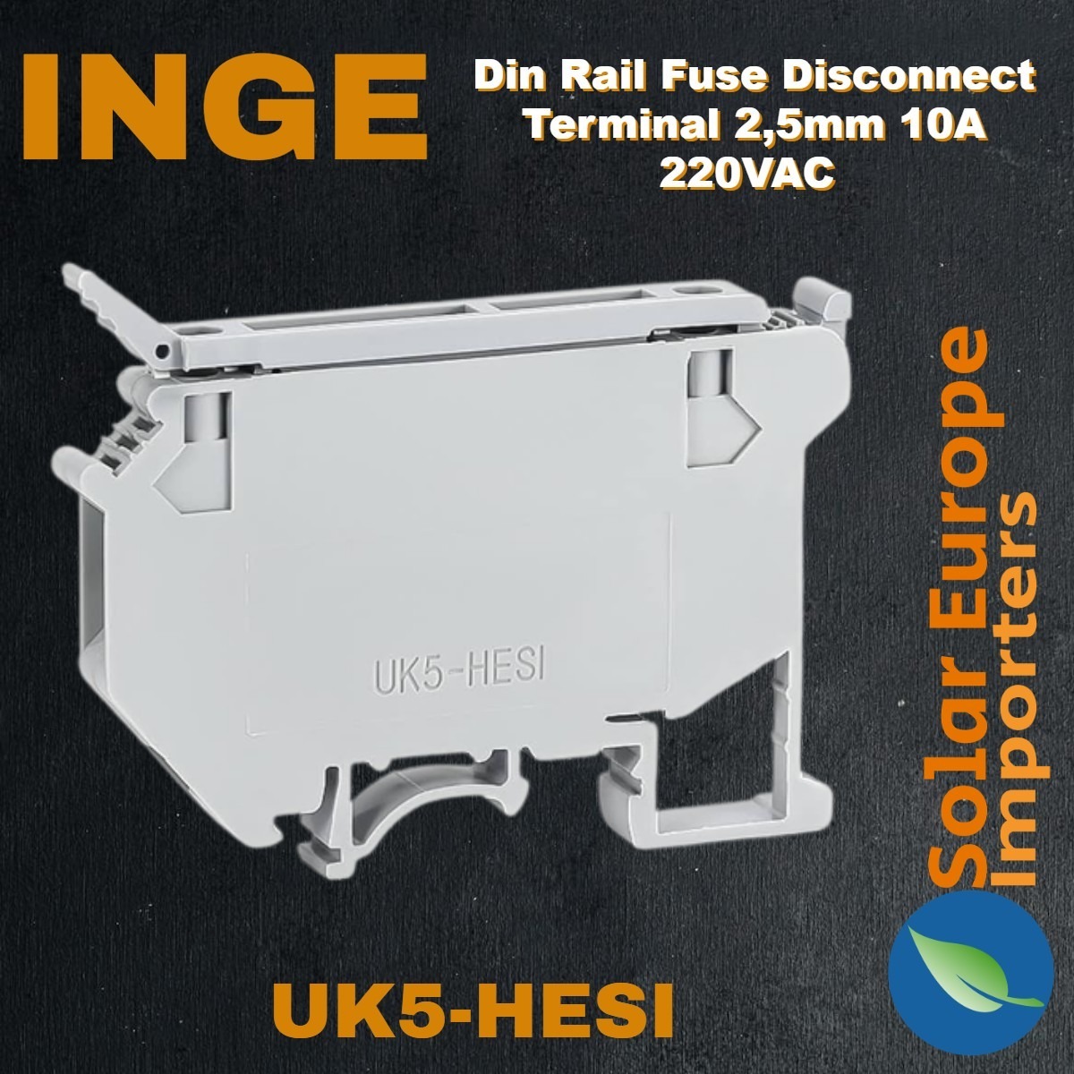 Inge: Din Rail Fuse Disconnect Terminal 10A 220VAC (Use 5x25mm RO55 AC Fuse) (UK5-HESI)
