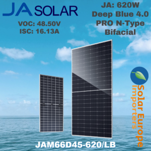 JA: 620W Deep Blue 4.0 PRO N-Type Bifacial - VOC: 48.50V / ISC: 16.13A (JAM66D45-620/LB)